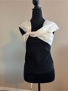 LOFT Black Top with Ivory Logo Print